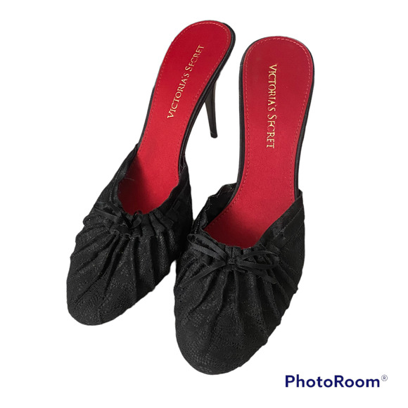 COPY - Victorias Secret Slip On Stiletto Heel Black Bow 10M - Picture 1 of 4
